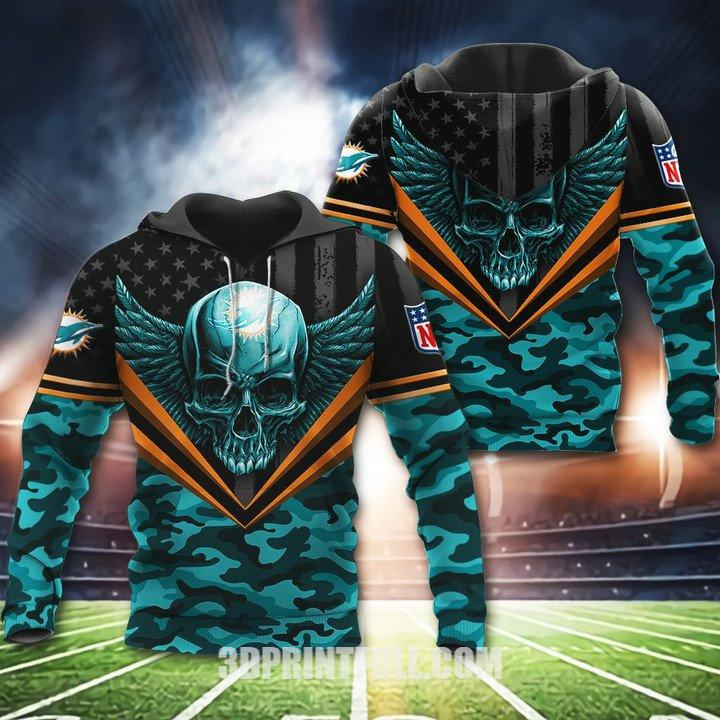 Nfl Miami Dolphins Hoodie Skull Wings 3D Printed