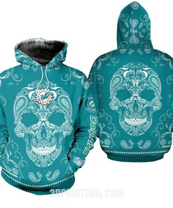 Nfl Miami Dolphins Zip Hoodie Bandana Skull Limited Edition