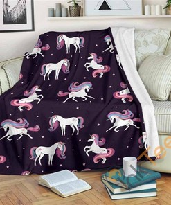 Night Girly Unicorn Pattern Sherpa Fleece Blanket Gifts for Family, for Couple