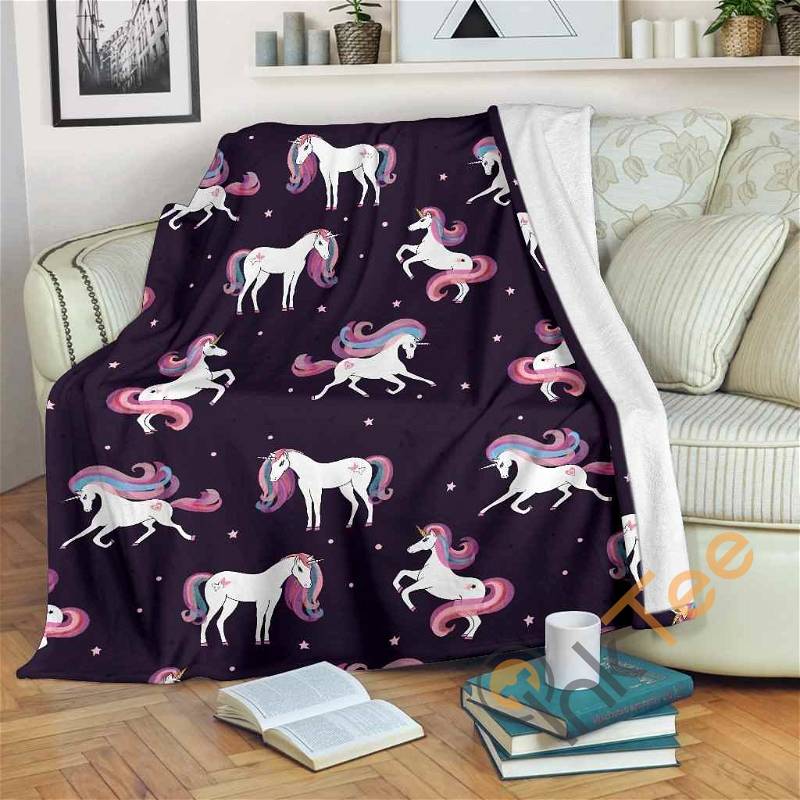 Night Girly Unicorn Pattern Sherpa Fleece Blanket Gifts for Family, for Couple