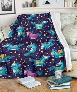 Night Star Unicorn Pattern Sherpa Fleece Blanket Gifts for Family, for Couple