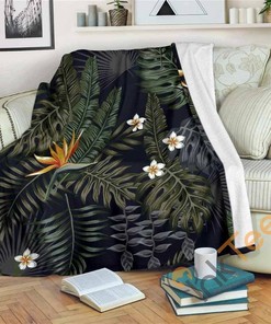 Night Tropical Hawaii Pattern Sherpa Fleece Blanket Gifts for Family, for Couple