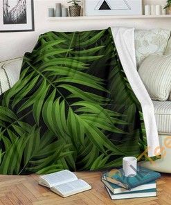 Night Tropical Palm Leaf Pattern Sherpa Fleece Blanket Gifts for Family, for Couple