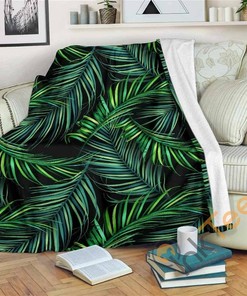Night Tropical Palm Leaves Pattern Sherpa Fleece Blanket Gifts for Family, for Couple