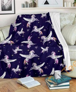 Night Winged Unicorn Pattern Sherpa Fleece Blanket Gifts for Family, for Couple