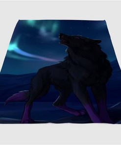 Night Wolf Sherpa Fleece Blanket Gifts for Family, for Couple