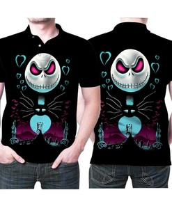 Nightmare Before Christmas Jack Skellington Loves Sally Heart Halloween 3d Printed Gift For Jack Skellington Fan Polo Shirt