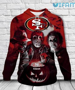 Niners Hoodie 3D Freddy Jason Michael Myers Pumpkin San Francisco 49ers Gift