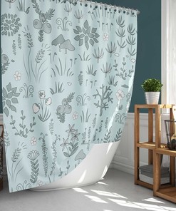 Nordic Forest Shower Curtain, Botanical Foliage Floral Leaves Scandinavian Design
