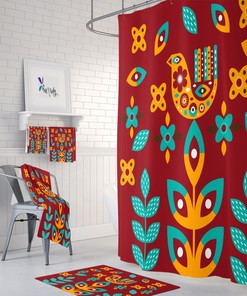 Nordic Scandinavian Shower Curtain, Red Bathroom Decor