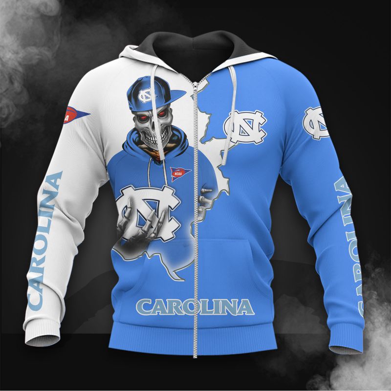 North Carolina Tar Heels Hoodie 3D Zip Hoodie Long Sleeve Zip Hoodie for Fan