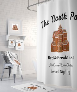 North Pole Christmas Shower Curtain, Holiday Bathroom Decor Option For Towels And Bath