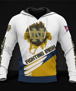 Notre Dame Fighting Irish Hoodie 3D Zip Hoodie Long Sleeve Gift for Fan