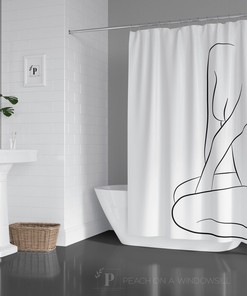 Nude Body Outline Shower Curtain, Black And White Body Positive In Bath Tub Curtain, Female Home Decor For Girly Bathroom