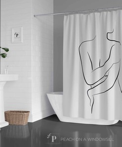 Nude Body Shower Curtain, Sexy Bath Curtain In Black And White, Minimalist Scandinavian Bathroom Decor