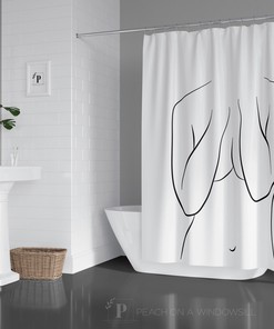 Nude Line Art Shower Curtain, Black And White Naked Woman Art Bath Tub Curtain, Feminine Home Bathroom Decor