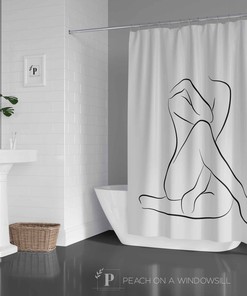 Nude Woman Silhouette Shower Curtain, Feminine Black And White Bath Curtain