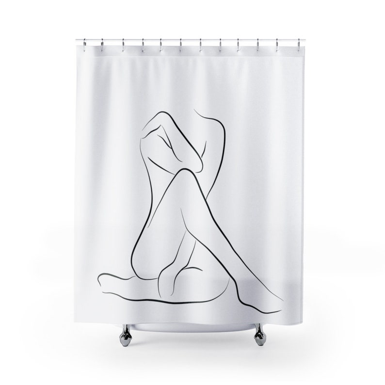 Nude Woman Silhouette Shower Curtain, Feminine Black And White Bath Curtain - Image 3