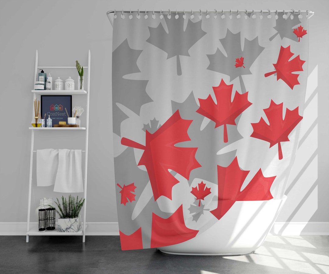 O Canada Red Maple Leaves Shower Curtain, Happy Canada Day Flag Independence Fabric Bathroom Curtain, House Warming Gift