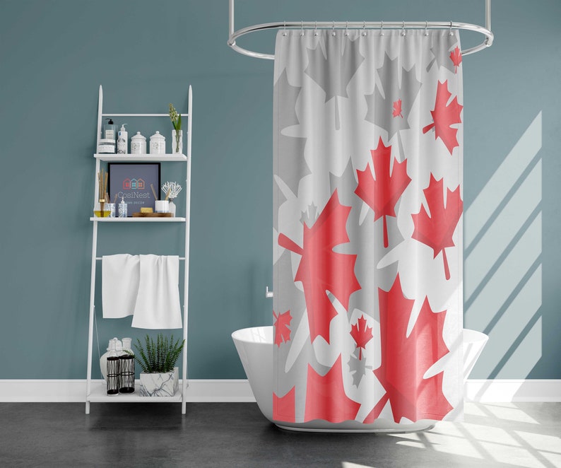 O Canada Red Maple Leaves Shower Curtain, Happy Canada Day Flag Independence Fabric Bathroom Curtain, House Warming Gift - Image 2