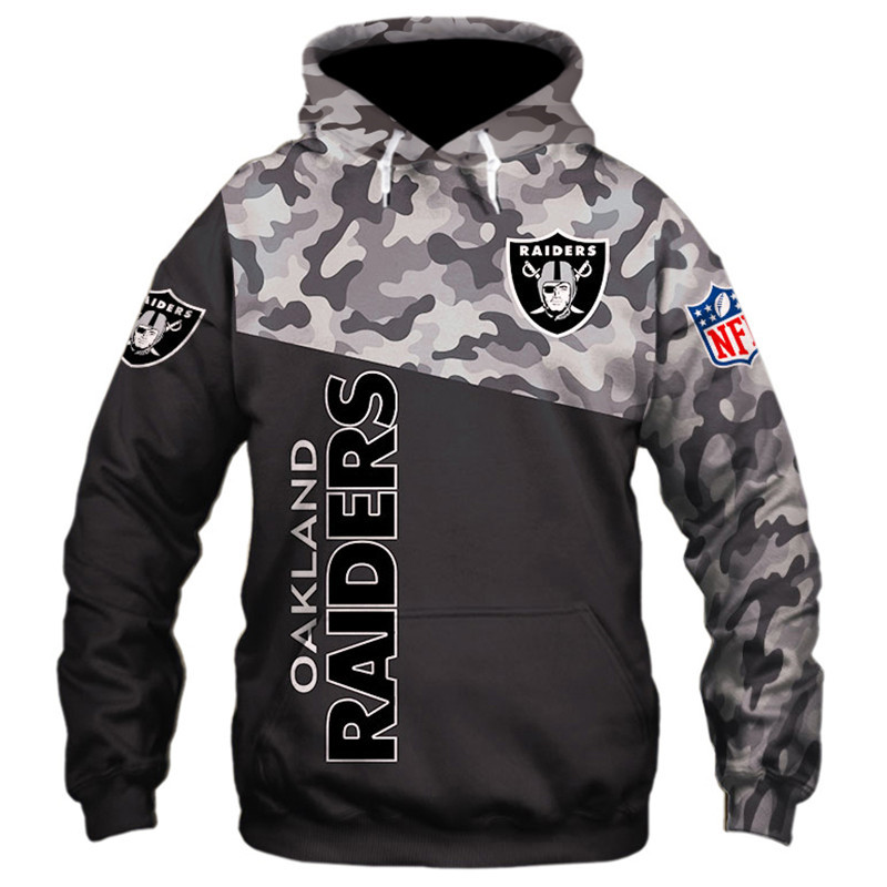 Oakland Raiders Military Hoodie 3D Zip Hoodie 3D Zip Hoodie Long Sleeve New Season