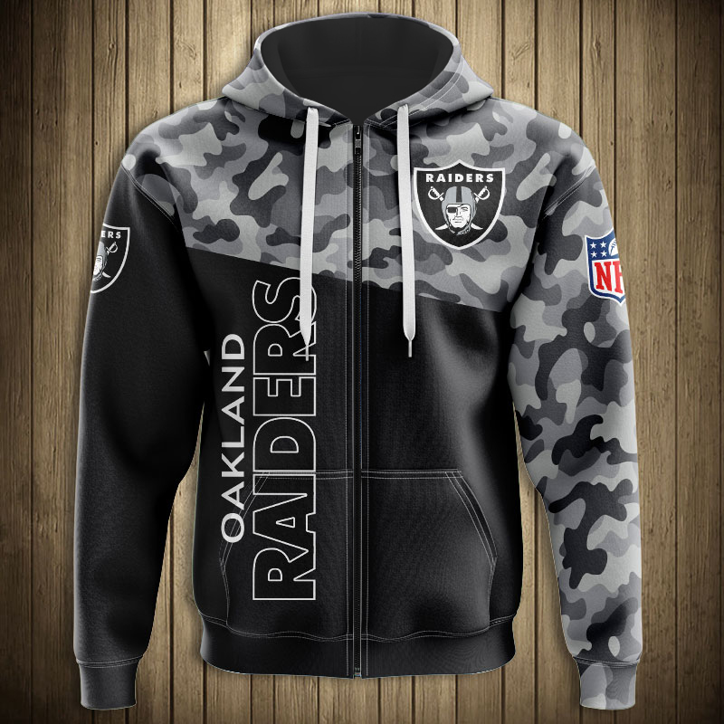 Oakland Raiders Military Hoodie 3D Zip Hoodie 3D Zip Hoodie Long Sleeve New Season - Image 2
