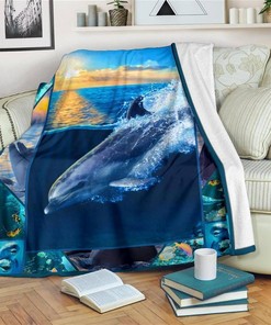 Ocean Dolphin Idea Ocean Lover Sherpa Fleece Blanket Gifts for Family, for Couple