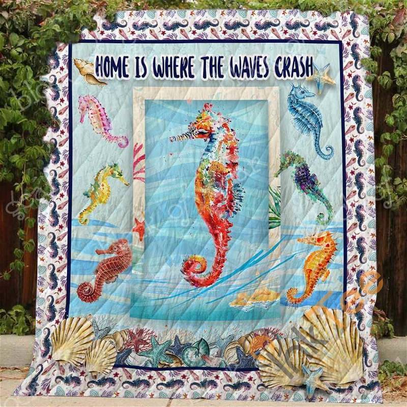 Ocean Seahorse Quilt Blanket Bedding Set