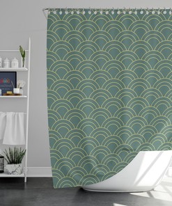 Ocean Wave Japanese Classic Shower Curtain, Green Coastal Beach Themed