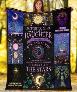 October Girl Daughter Of The Sun And Moon Premier Fleece Blanket Quilt Blanket Bedding Set Birthday For October Girl For October Girl Family