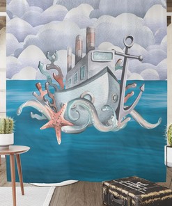 Octopus And Ship Shower Curtain Optional Set