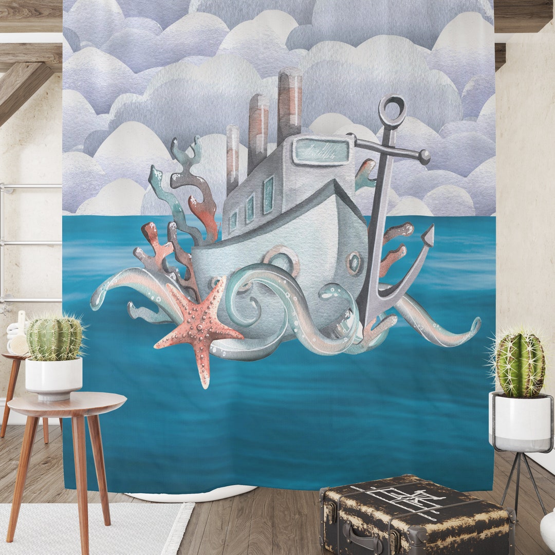 Octopus And Ship Shower Curtain Optional Set