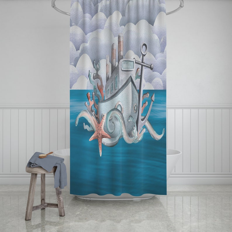 Octopus And Ship Shower Curtain Optional Set - Image 2