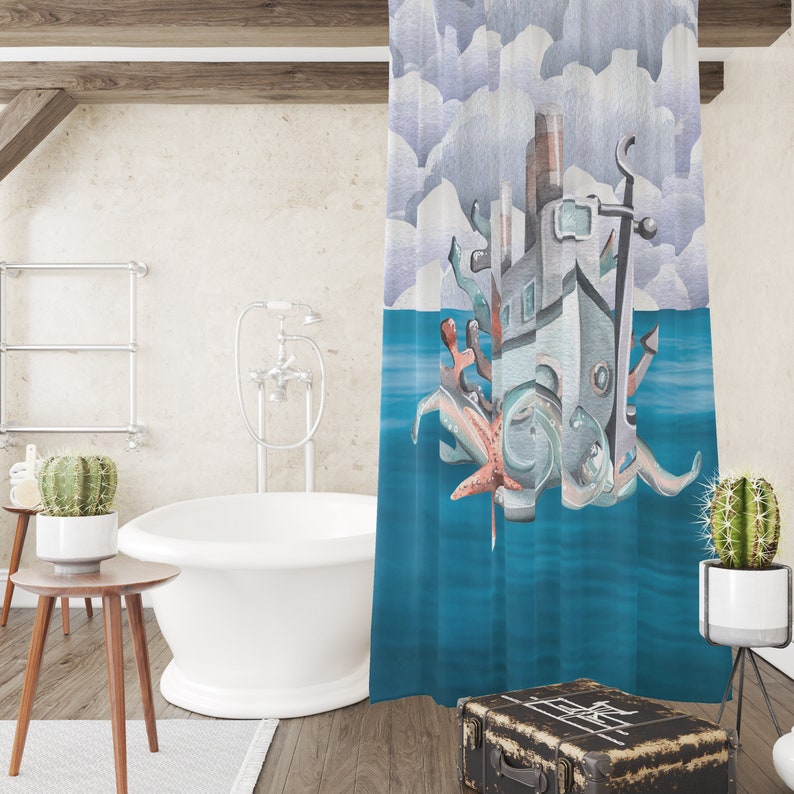 Octopus And Ship Shower Curtain Optional Set - Image 3