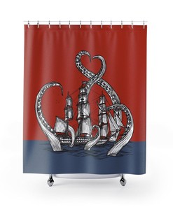 Octopus Curtain, Tentacles Pirate Ship Boat Shower Curtain