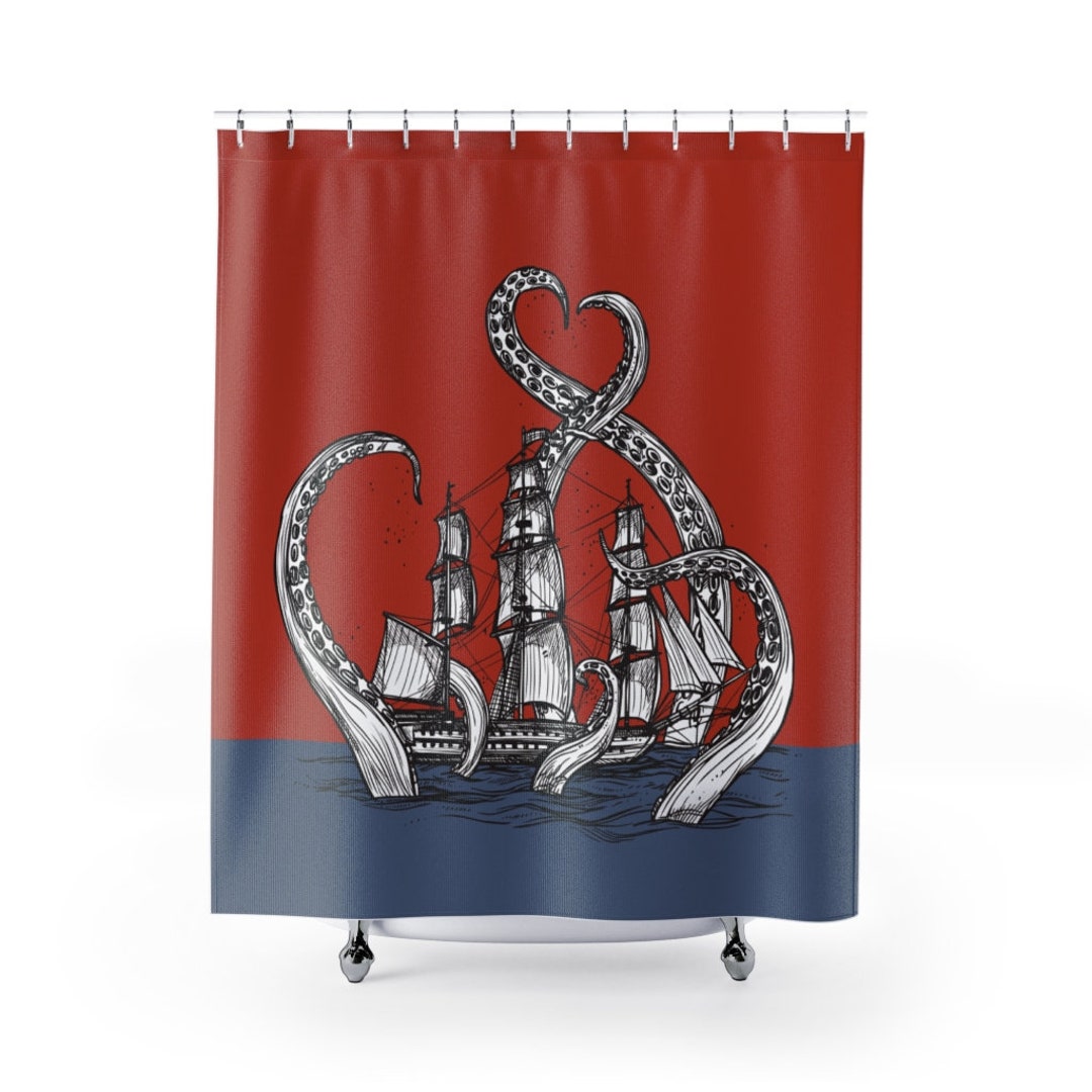 Octopus Curtain, Tentacles Pirate Ship Boat Shower Curtain