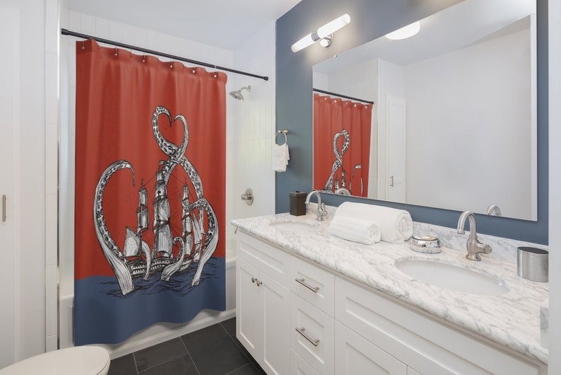 Octopus Curtain, Tentacles Pirate Ship Boat Shower Curtain - Image 2