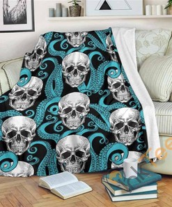 Octopus Tentacles Skull Pattern Sherpa Fleece Blanket Gifts for Family, for Couple