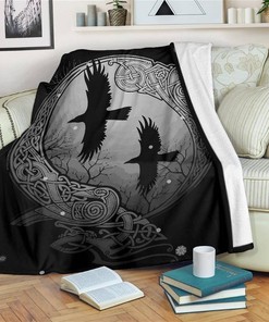 Odin's Raven Viking Sherpa Fleece Blanket Gifts for Family, for Couple