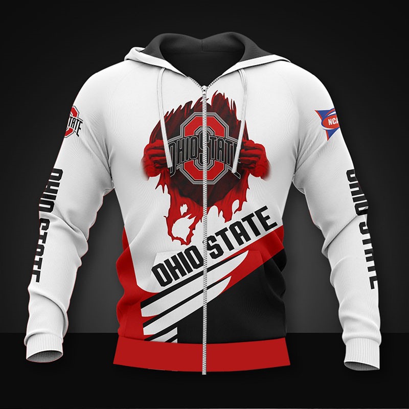 Ohio State Buckeyes Hoodie 3D Zip Hoodie Long Sleeve Gift for Fan - Image 3