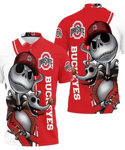 Ohio State Buckeyes Jack Skellington And Zero 3D All Over Print Polo Shirt