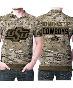 Oklahoma State Cowboys Camo Pattern American Flag Printed 3D All Over Print Polo Shirt