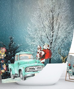 Old Truck Christmas Shower Curtain, Holiday Bathroom Decor