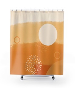 Ombre Curtains, Retro Boho, Orange, Beige, Geometric Art Design, Mcm, Mid Mod Shower Curtain