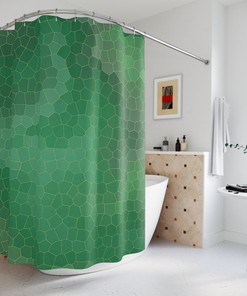 Ombre Modern Boho Shower Curtain For Bathroom, Long Boho Shower Curtain, Sage Green Tiles Shower Curtain