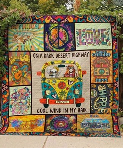 On A Dark Desert Highway Cool wind in my hair Hippie Girl Quilt Blanket Bedding Set