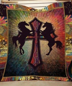 On The Cross Horse Quilt Blanket Bedding Set for Home Décor