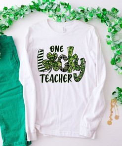One Lucky Teacher St. Pattys Shirt, St. Patricks Day Teacher shirt, Irish Teacher shirt, Lucky Green Shamrock Teacher Shirt