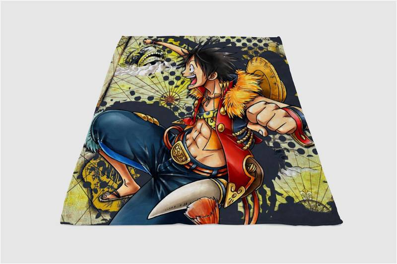 One Piece Anime Sherpa Fleece Blanket Gifts for Family, for Couple Bluefink