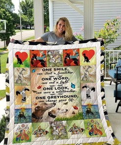 One Smile Can Start A Friendship Greyhound Dog Quilt Blanket